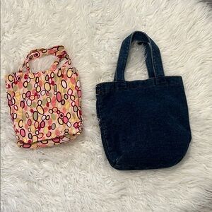 Stylish Denim and Patterned Mini Tote Bag Set